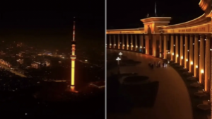 Көктөбе телемұнарасы мен қаланың өзге де маңызды нысандары қызғылт сары түске боялды